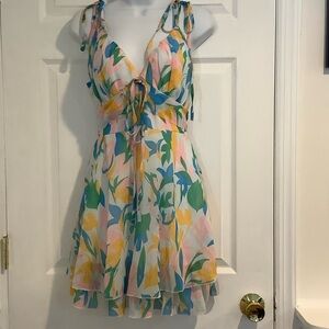 NWOT Pastel Floral Ruffle Tiered Bow Coquette Girl Kentucky Derby Spring Dress L